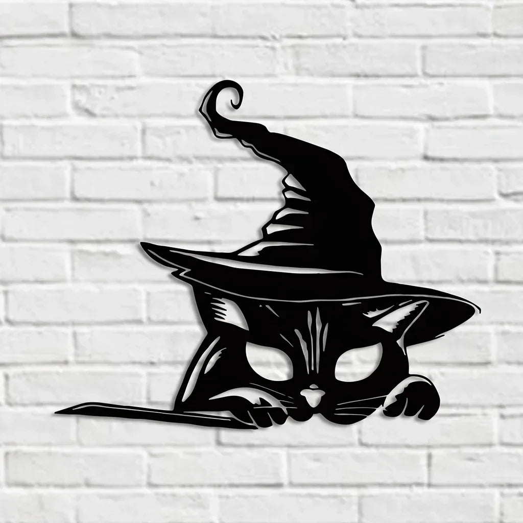 metal iron  Black Cat Halloween Home Decor, Metal Cat Silhouette Yard Signs Garden Patio Party Decorations Wall Hanging Decor Ba