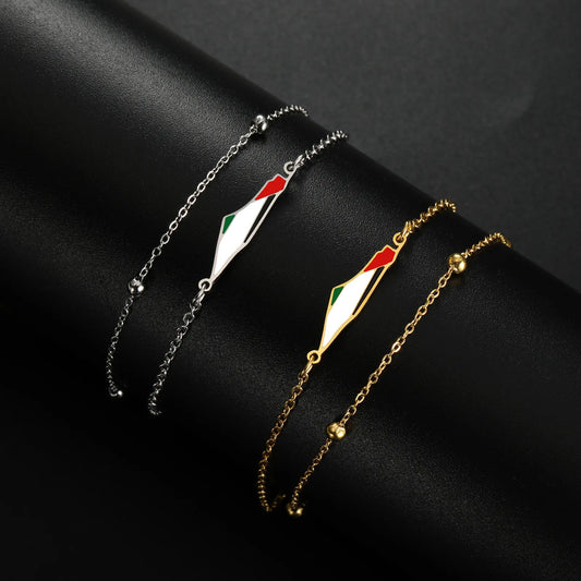 Cazador Palestine Map Double Layers Beads Chain Bracelets for Women Stainless Steel Jewelry Charm Bracelet Gift