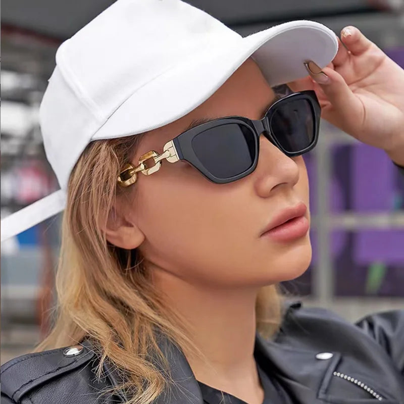 Vintage Small Frame Sunglasses with Chain Legs Cat Eyes Stylish Eyewear Prescription Sunglasses Women 0 -0.5 -0.75 -2.0 To -6.0