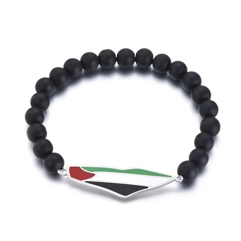 سوار من الخرز الفلسطيني من HNSP للرجال بسلسلة يد من الفولاذ المقاوم للصدأ مع قلادة على شكل خريطة فلسطين وسلسلة إكسسوارات مجوهرات 