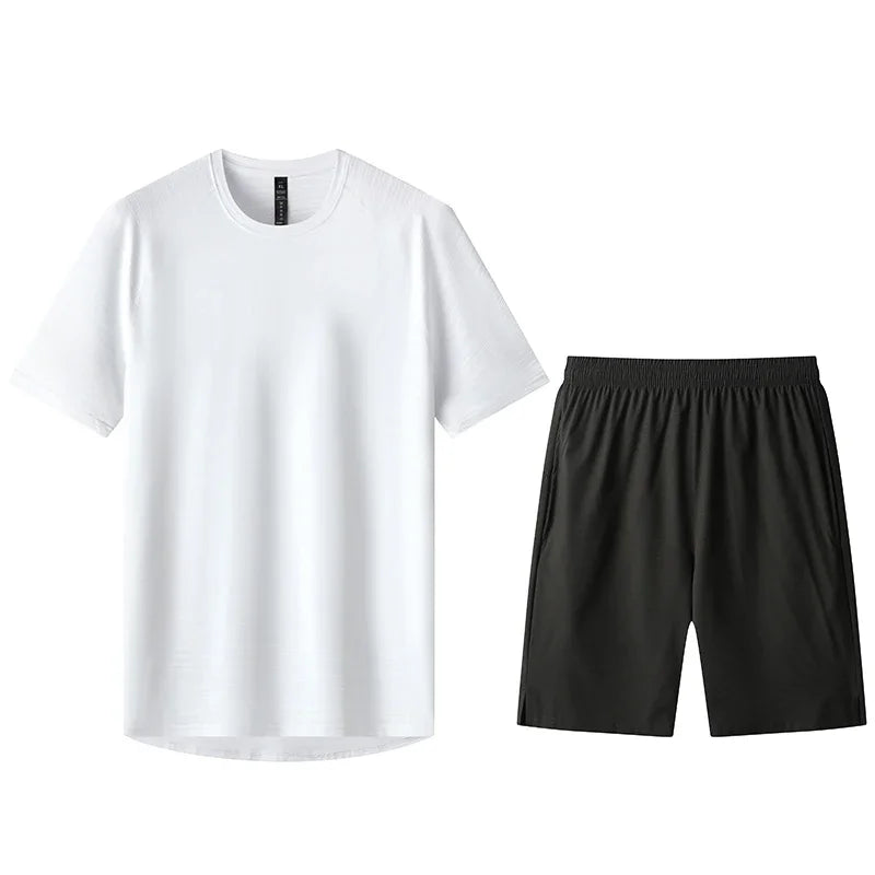 2pcs Set Mens Running Sportswear Suit Golf Tennis Workout Sweatshirts Short Sleeved Shorts Kits Outdoor Go Hiking Sports Clothes