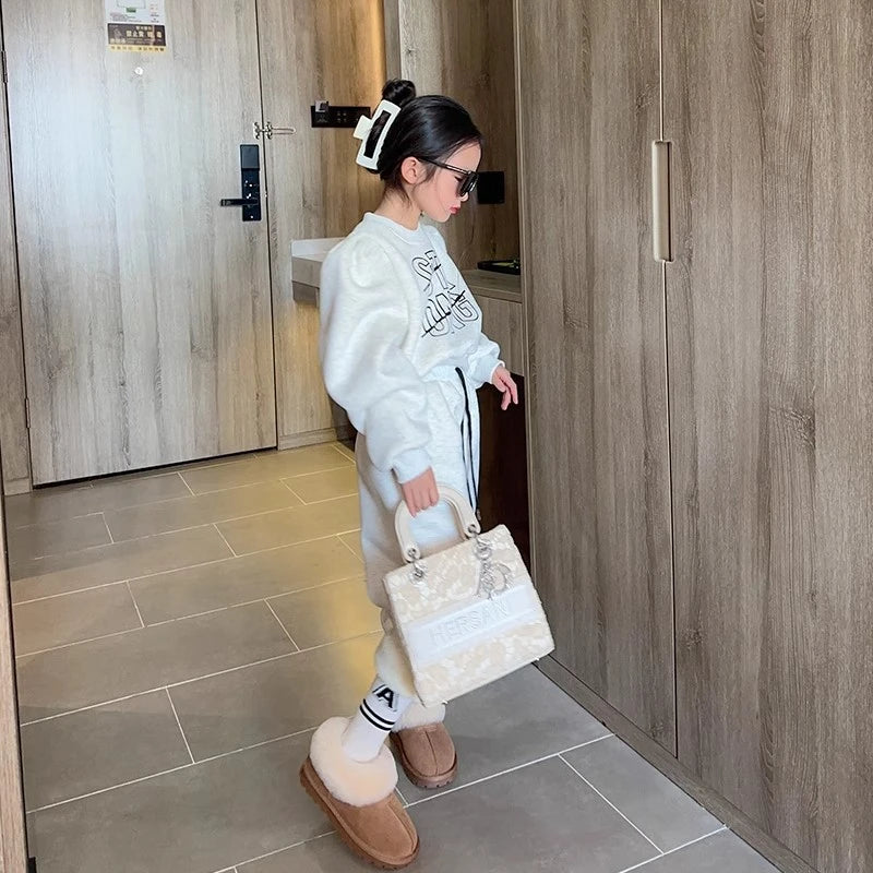 fashion Kids Fleece Girls Sweatshirt and Pants kids clothes