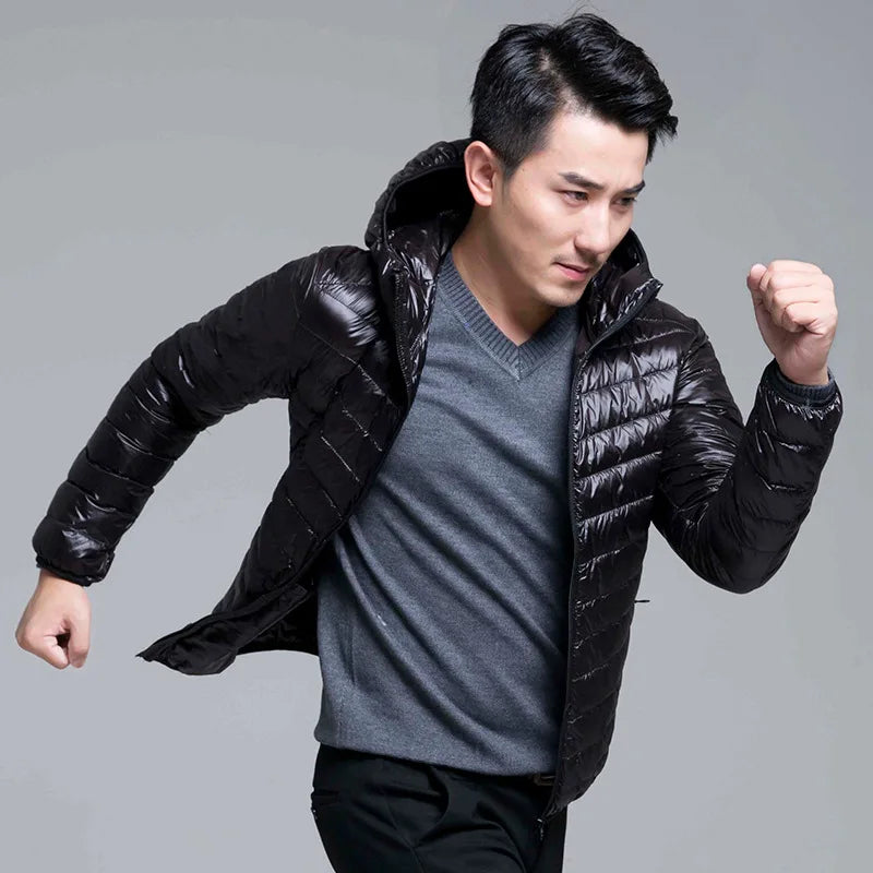 Men's Spring Ultra Lightweight Packable Down Jacket Hooded Breathable Coat Plus Size Men Hoodies Coat Feather Clothing 2024