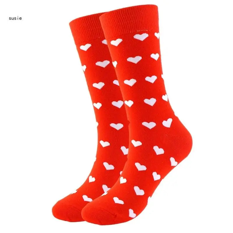 Cotton Middle Calf Socks for Him and Her Heart Lips Pattern for Valentines Day X7YA