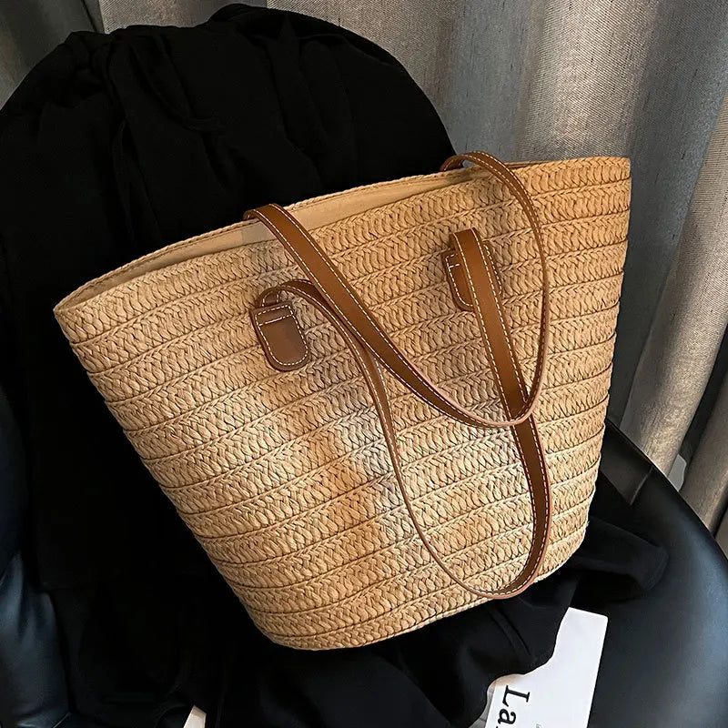 Large Capacity Summer Tote Bags For Women Lemon Pattern Embroidered Straw Bag Bohemian Beach Party Big Handbags Shoulder Bag