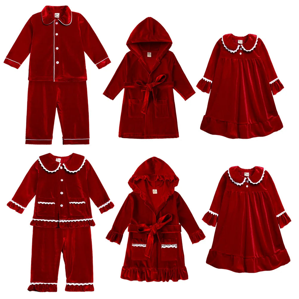 Children Christmas pjs Pajamas Sleepwear Baby Bathrobes Bath Kids Girl Boy Room Dressing Gown Clothing Housecoats Home Nightwear