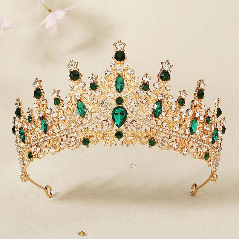Green Wedding Bridal Pageant Crystal Rhinestone Tiaras Crown  Ladies Party Luxury Princess Women Headpiece Hair Accessorie