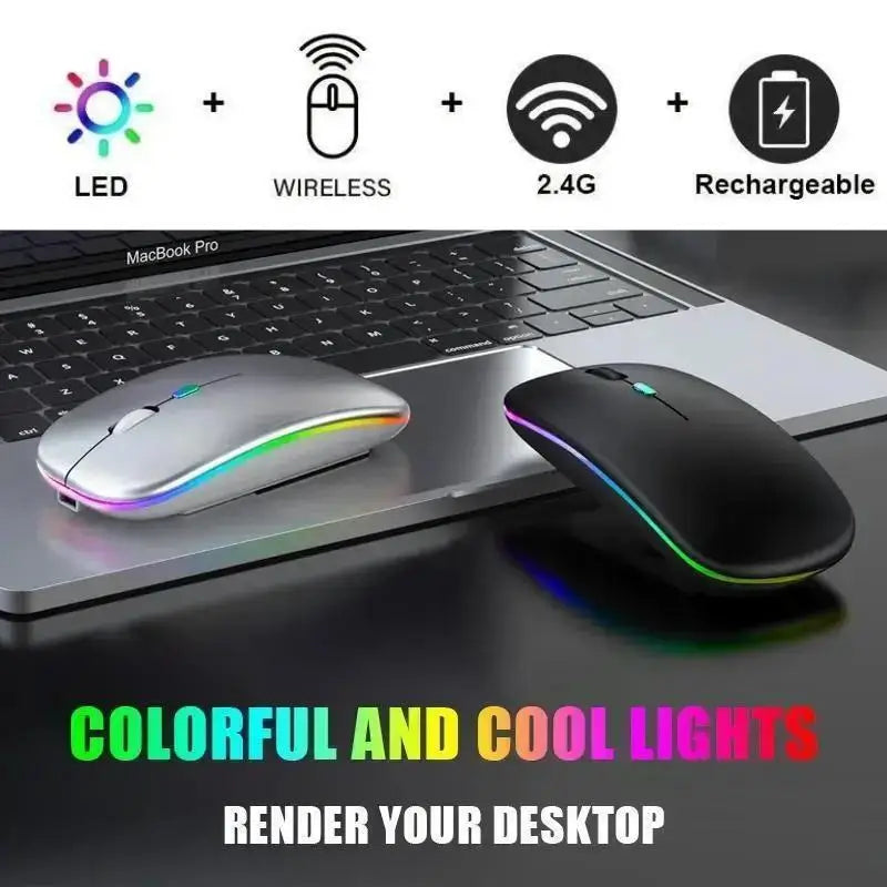 Kabellose Maus, Gaming-Maus mit Hintergrundbeleuchtung, USB-kompatible, wiederaufladbare RGB-Mäuse, geräuschlose, ergonomische Gaming-Maus mit Hintergrundbeleuchtung für Laptop-PC 