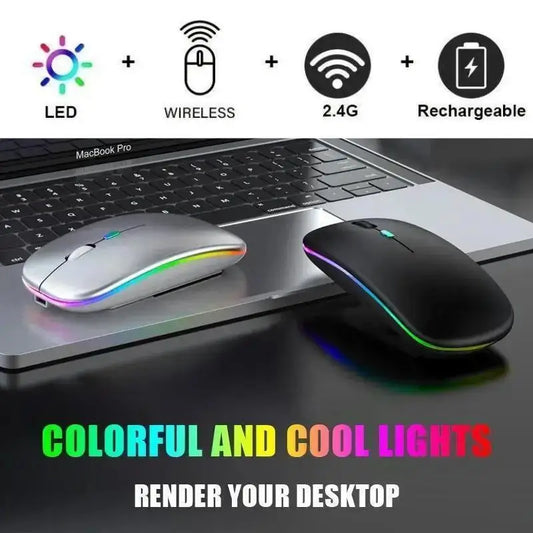 Kabellose Maus, Gaming-Maus mit Hintergrundbeleuchtung, USB-kompatible, wiederaufladbare RGB-Mäuse, geräuschlose, ergonomische Gaming-Maus mit Hintergrundbeleuchtung für Laptop-PC 