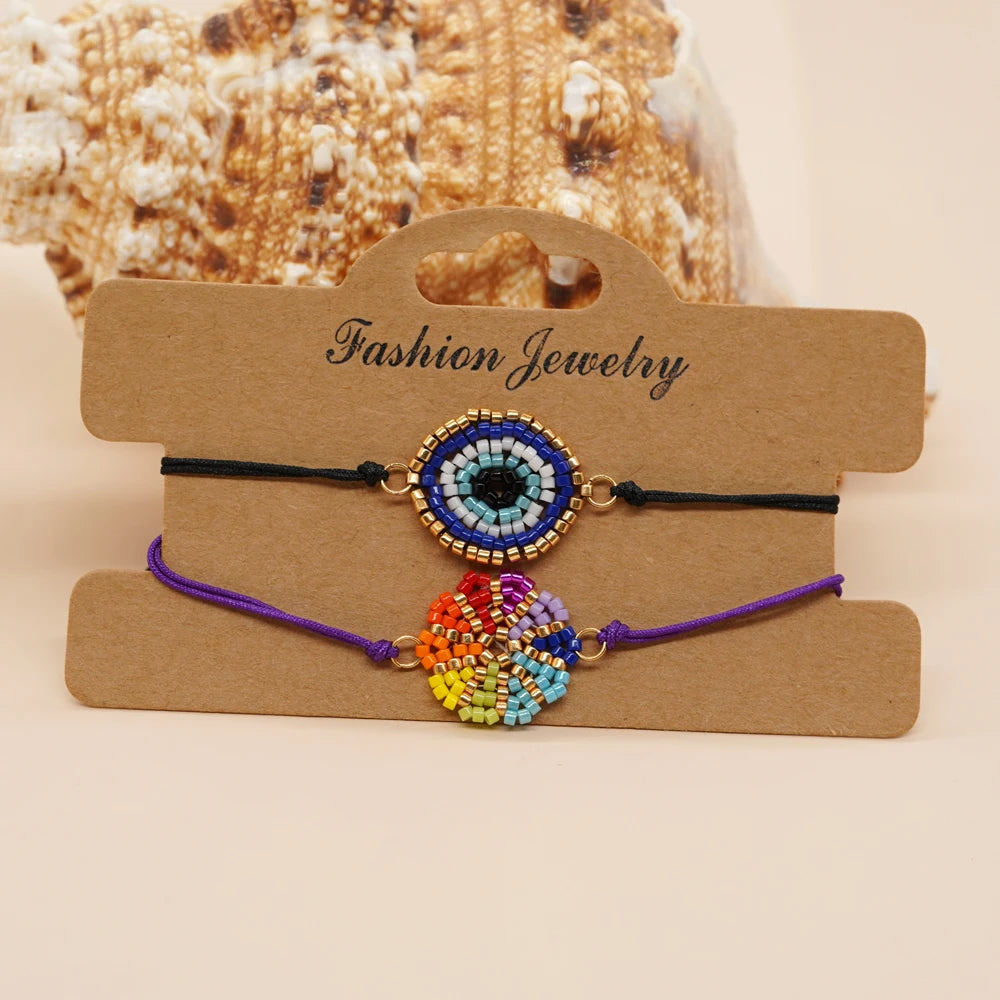 Boho Charm Bracelets Handmade Gift Evil Eye Lucky Jewelry for Women Teen Girl Colorful Daisy Flowers Beaded Miyuki Barcelet