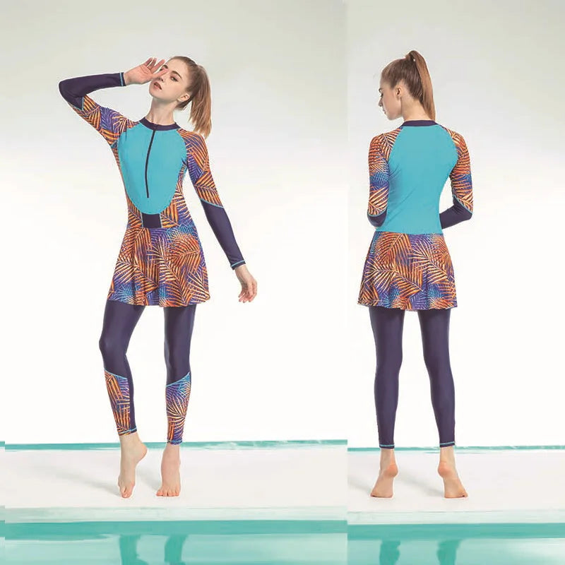 Muslim Sport Wear Sets for Woman 2022 New Muslim Swimwear Long Conservative Floral Printed Burkini for Veiled Women Borkini