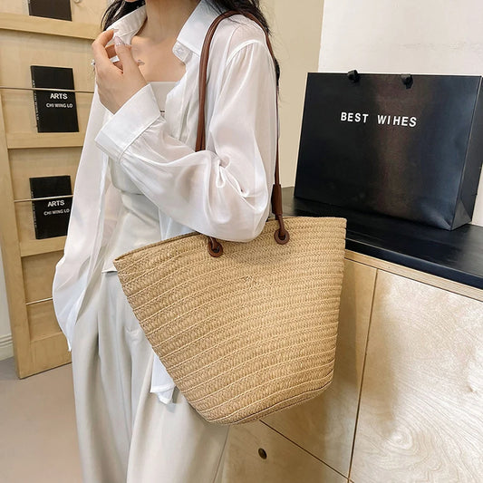 Large Design Straw Shoulder Bags for Women 2024 Y2K Korean Fashion Summer Tote Bags Travel Handbags and Purses Lady Beach Bag