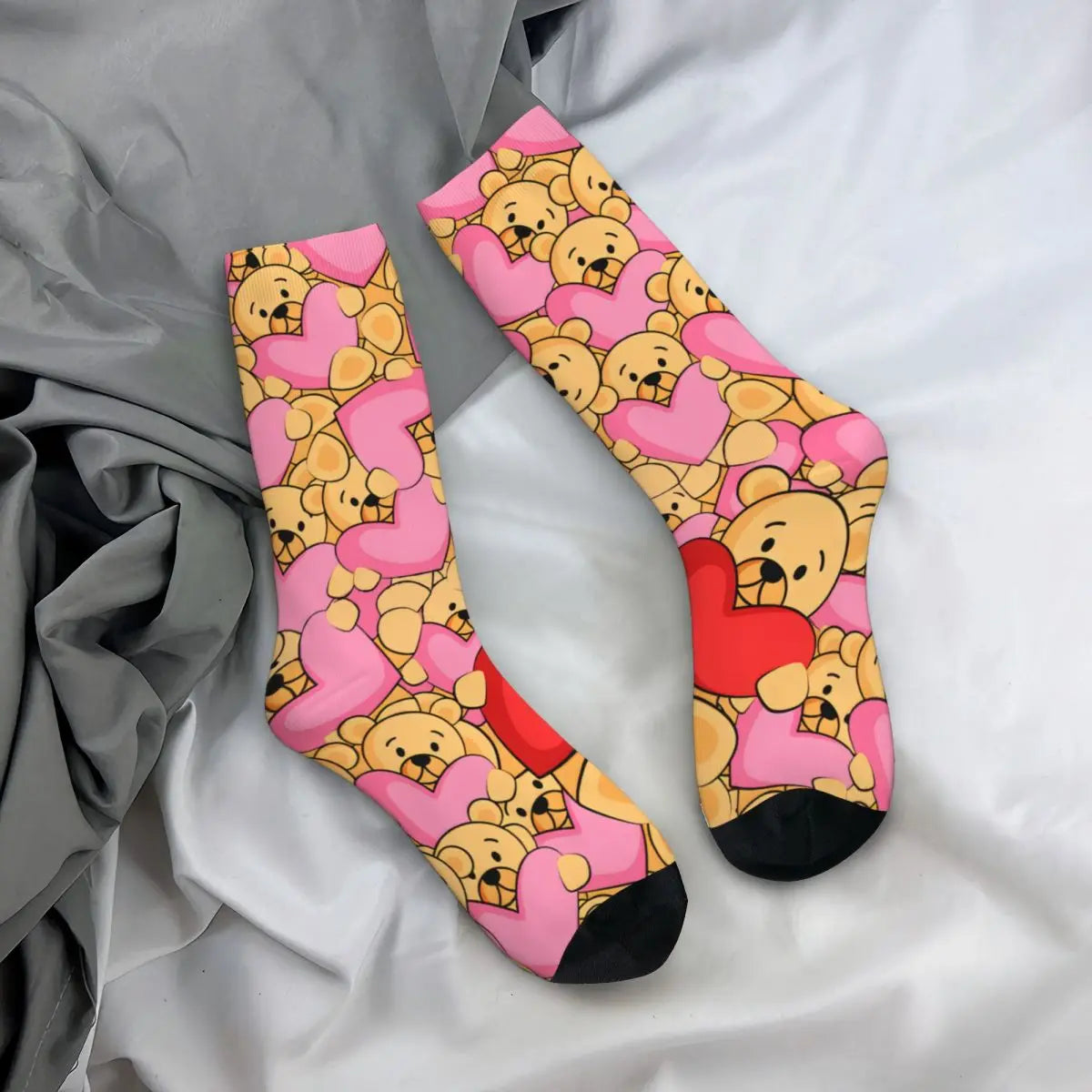 Funny Men's Socks Valentines Day Seamless Design Retro Harajuku Teddy Bear Hip Hop Seamless Pattern Crew Crazy Sock Gift Printed