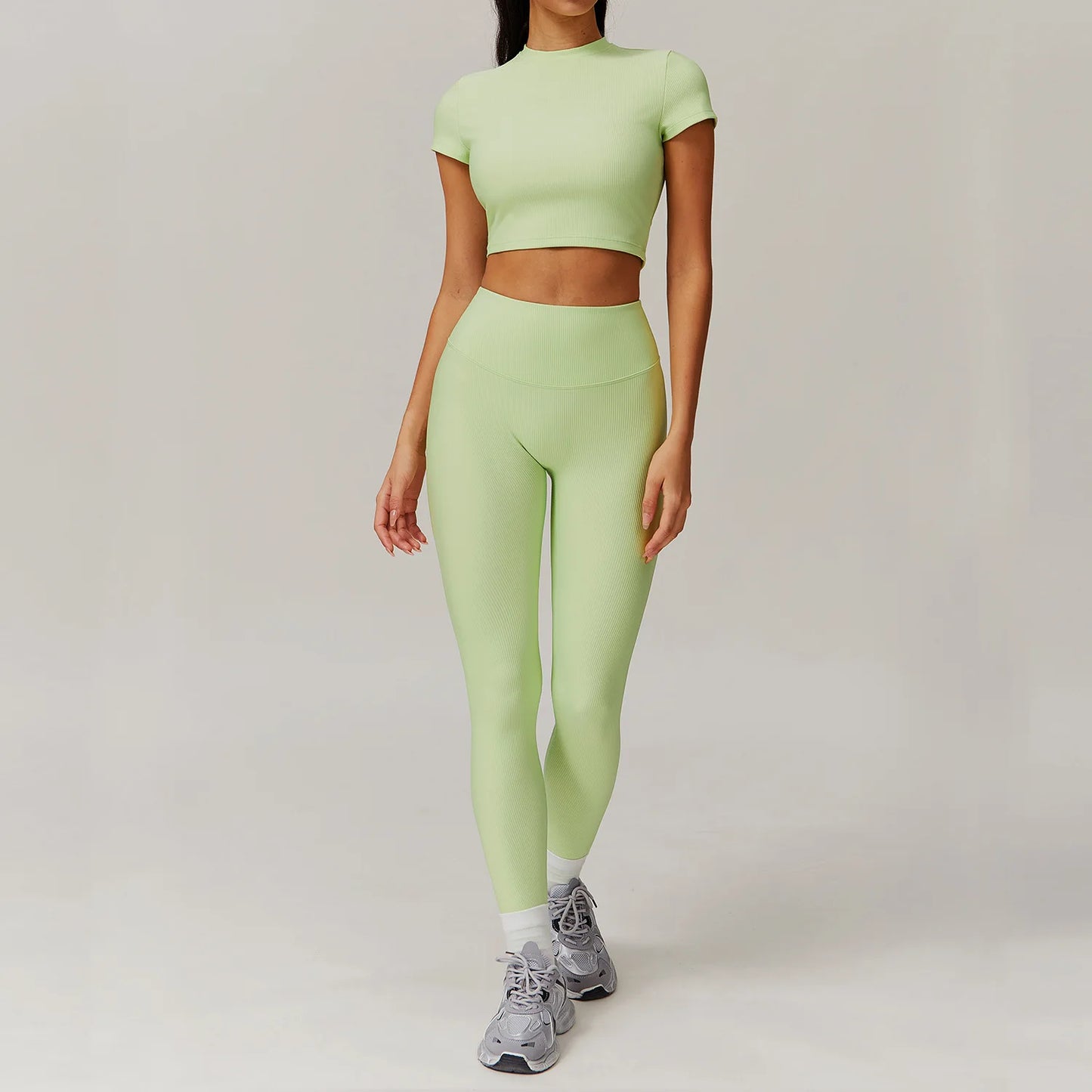 White 2PCS Women Yoga Set Workout Tracksuits Sportswear Gym Clothing Fitness Long Sleeve Jacket Waist Leggings Sports Suit