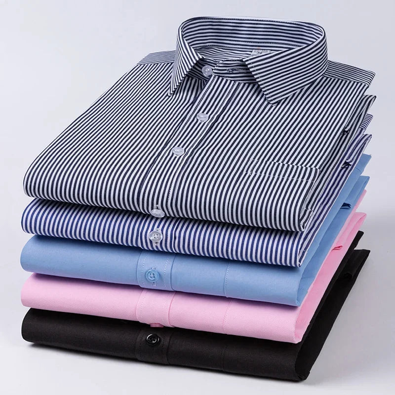 New Men's Formal Shirt Long Sleeve Office Striped Anti-wrinkle Non-ironing Fashion Business White Shirts S~8XL Oversized