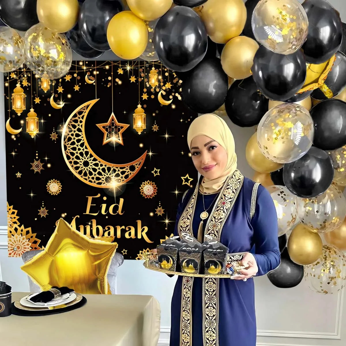 63pcs Eid Balloon Ramadan Decoration For Home 2024 Kareem Gurbang Islamic Festival Eid al-fitr Aid Mubarak Muslim Party Decor