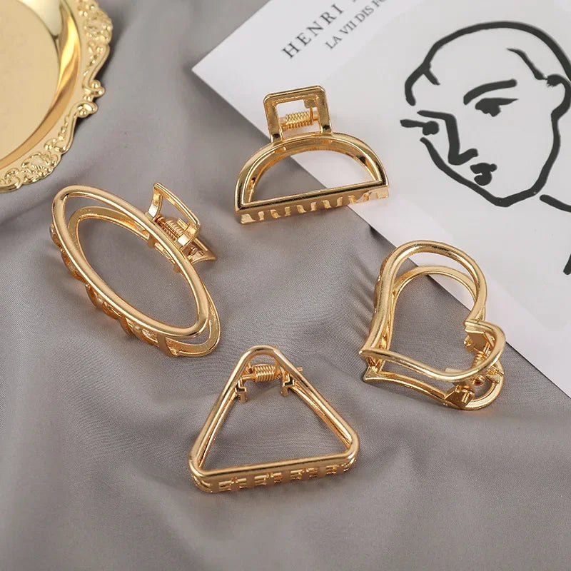 2024 New Fashionable Women's Gold Small Geometry Back Head Clip Korean Elegant Style Minimalist Shower Hair Accessories