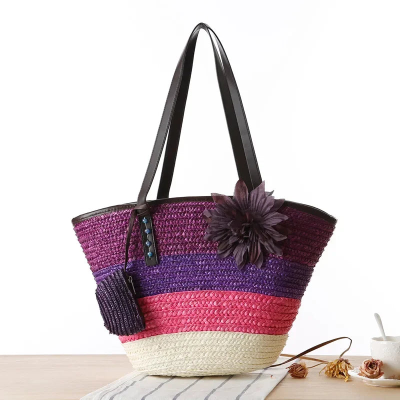 Fashion Rattan Women Handbags Wicker Woven Lady Shoulder Bags Summer Beach Straw Bag Large Capacity Tote Dot Big Baskets Purses