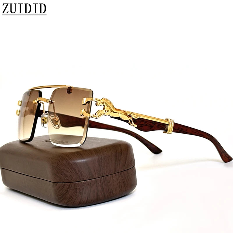 New In Sunglasses For Men Wooden Rimless Sunglasses Women  Vintage Square Fashion Glasses Luxe Gafas De Sol Hombre Zonnebril Sun