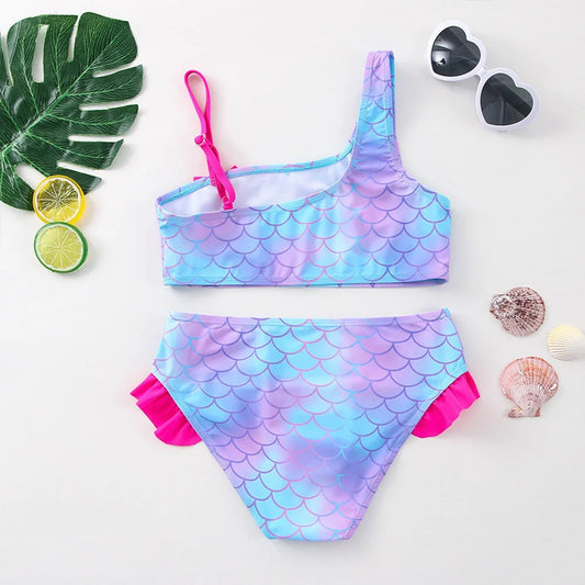 The Little Mermaid Girls Swimsuit One-Piece Bathing Suit Children Dresses Summer Swimwear Beach Suit Kid Wear Mermaid Fish Scale
