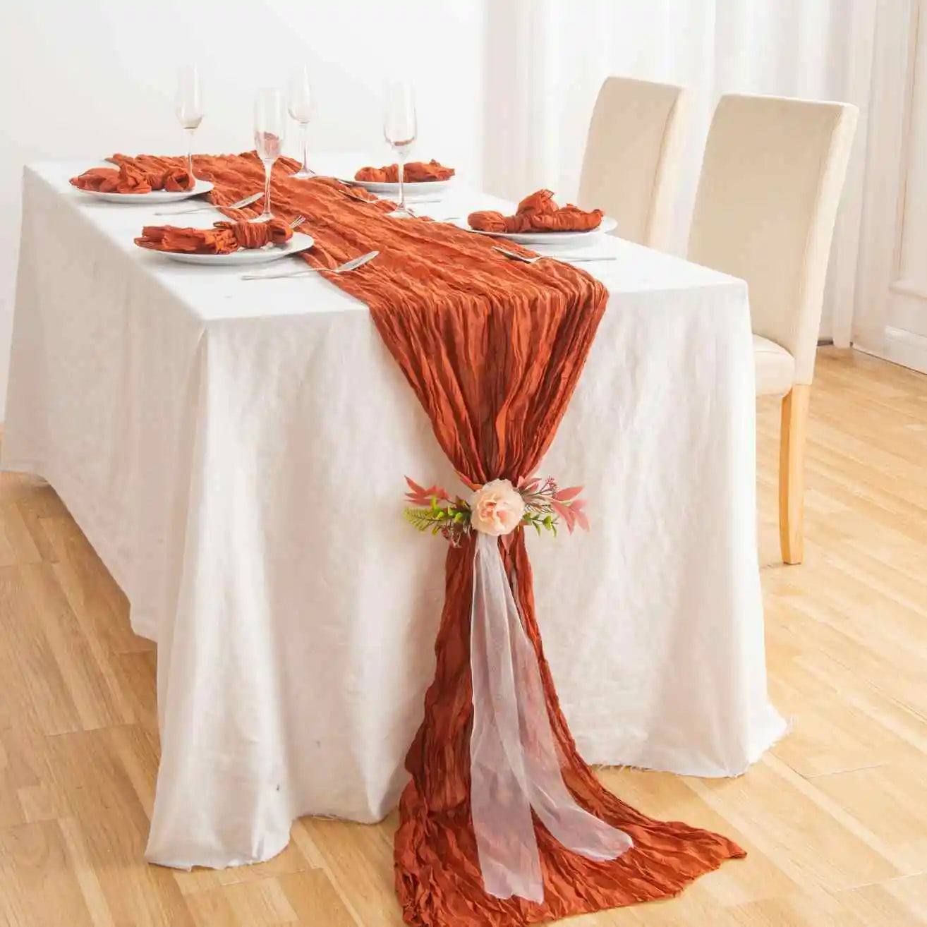 Eightree 2025 Knit Cloth Table Runner Wedding Birthday Party Banquet Decoration Gauze Fabric Voile Table Cloth Twist Table Cover