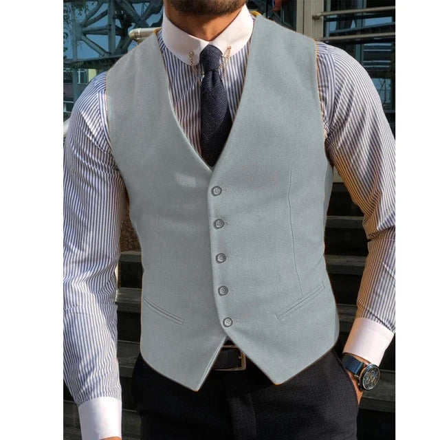 Men's Suit Formal V Neck Wool Green Herringbone Tweed Casual Waistcoat Formal Business Vest Groomman For Wedding