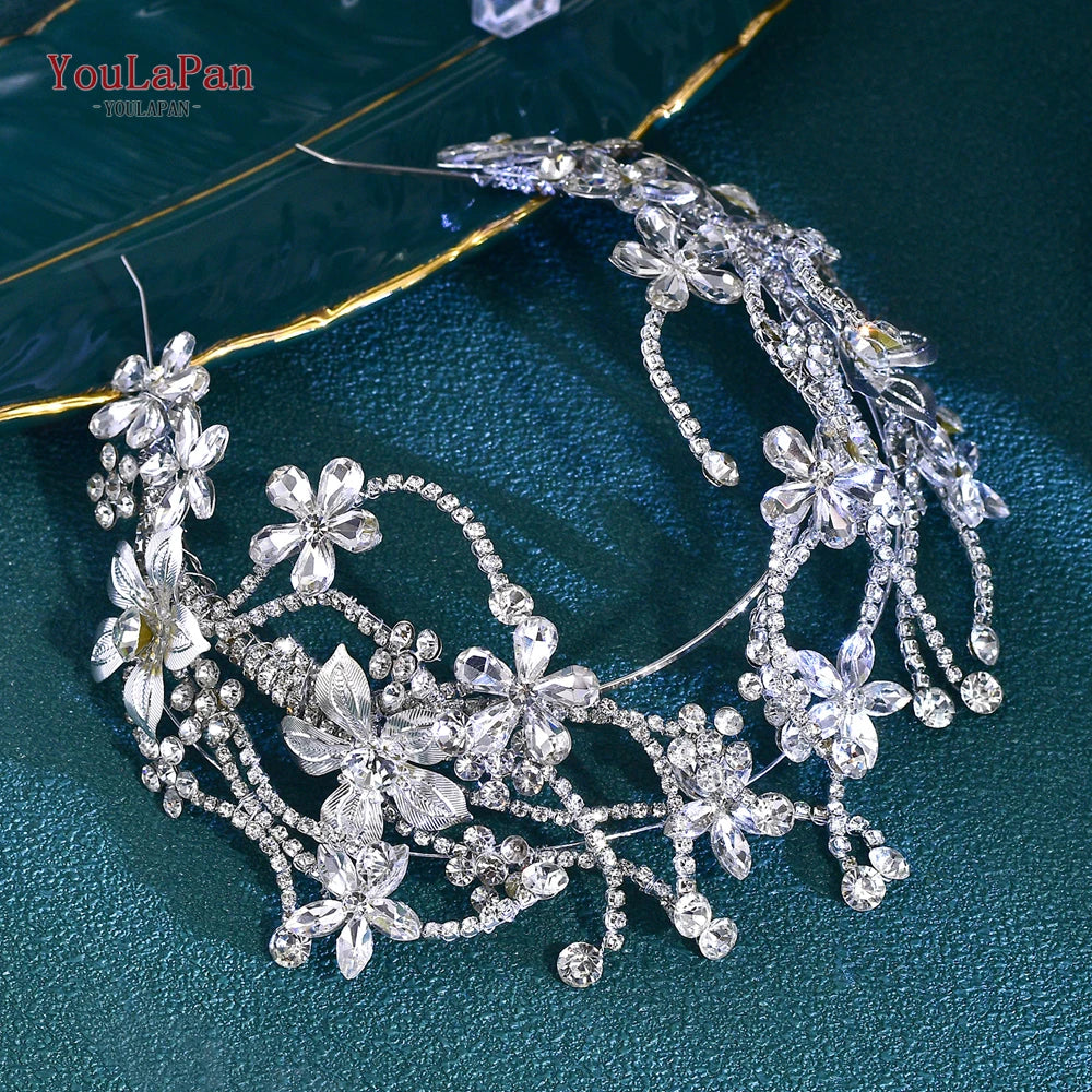 YouLaPan Luxury Bride Flower Crown Headband Shiny Full Rhinestone Wedding Hair Accessories Fashion Jewelry Women Tiara HP764 ﻿