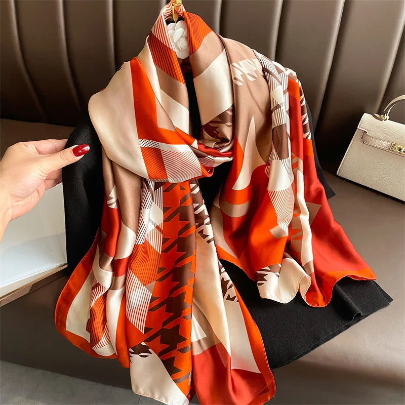 New 180 * 88cm Classic Silk Scarf for Women's Messy Office Women's Big Fashion Printed Beach Headscarf Shawl Scarf 2025
