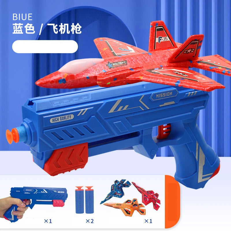 7,4 Zoll F-35 Flugzeugwerfer aus Schaumstoff, Spielzeug-Katapultflugzeug mit weicher Kugelpistole für Kinder, Outdoor-Flugzeuge, Flugspielzeug, Geburtstagsgeschenke 