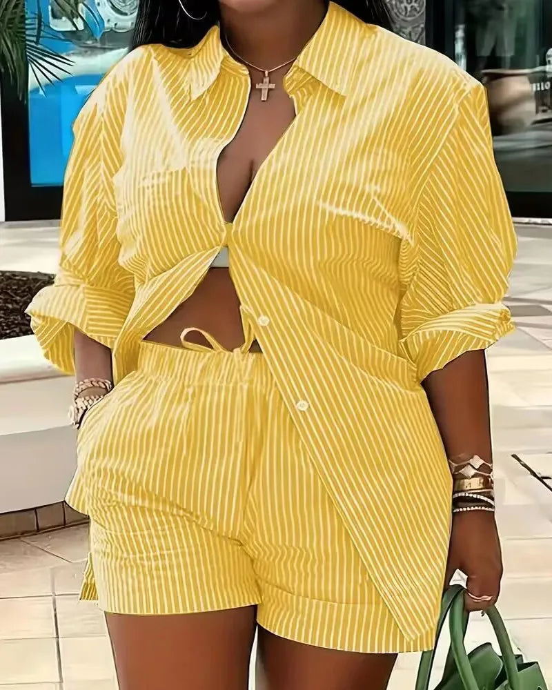 2025 Clothes for Women Fashion Women Long Sleeve Printing Two Piece Sets Womens Outifits Top Short Matching Sets Women Clothing