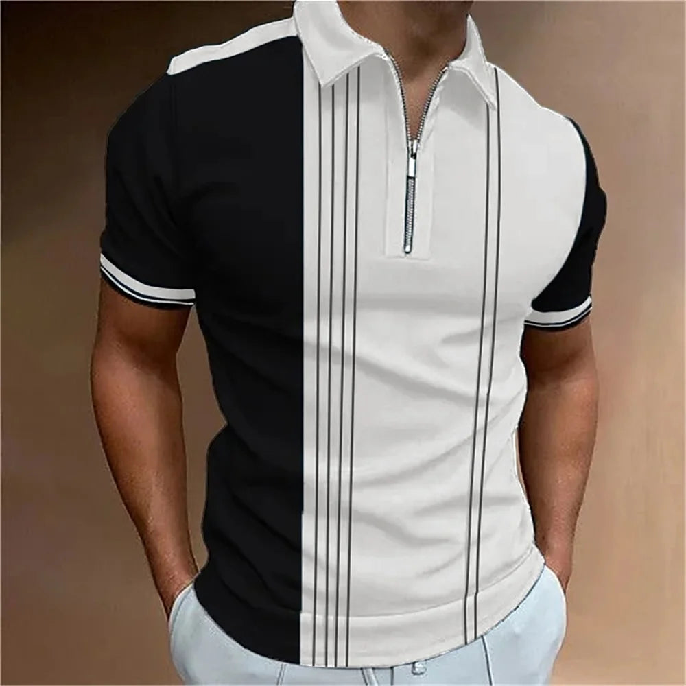 Striped Printed Short Sleeve Polo Shirt Summer Golf Clothing High Quality Tops Simple Men Clothing Loose Oversized Pullover 2023