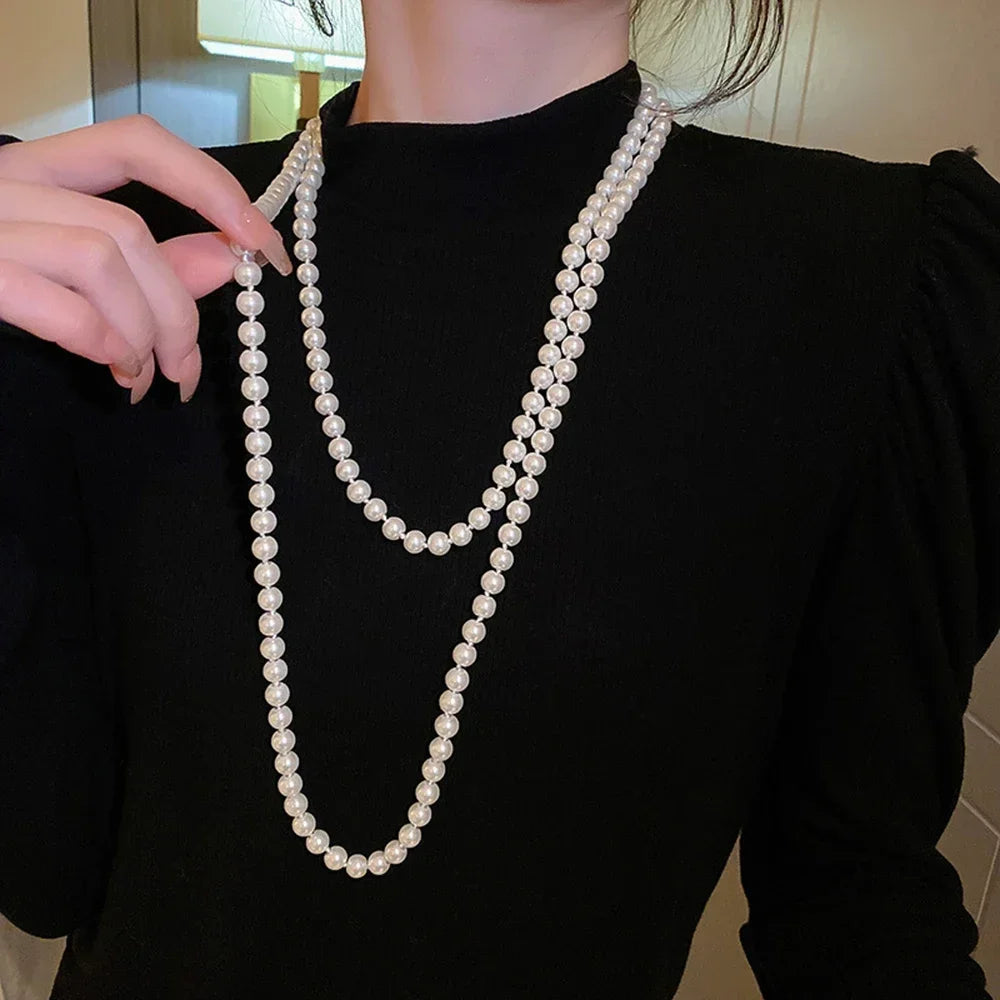 Fashion Women Glass Bead Necklace Long Necklaces Layering Set Women's Elegant Jewelry Couple Gift DIY Accessories 2024 New Trend