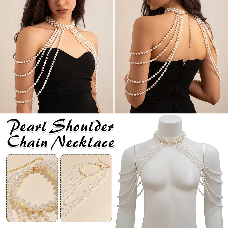 Boho Tassel Imitation Pearl Bridal Shoulder Chain Necklace for Women Elegant Shawl Jewelry Accessories Bridal Tassel Body Chain