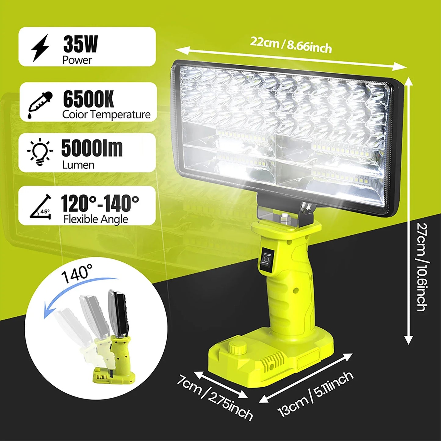 LED-Alarm-Arbeitsleuchte, Taschenlampe, Suchscheinwerfer, Taschenlampe, Scheinwerfer, Campinglampe für Ryobi 18 V Lithium-Nickel One+ Akku P108 