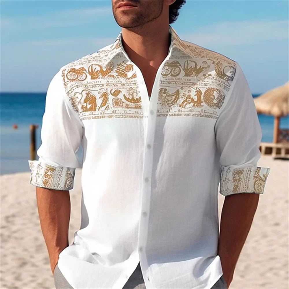 2025 New Men's Street Fashion Long sleeved Polo Collar Button Cardigan Shirt Diamond Print Designer Men's Clothing S-6XL