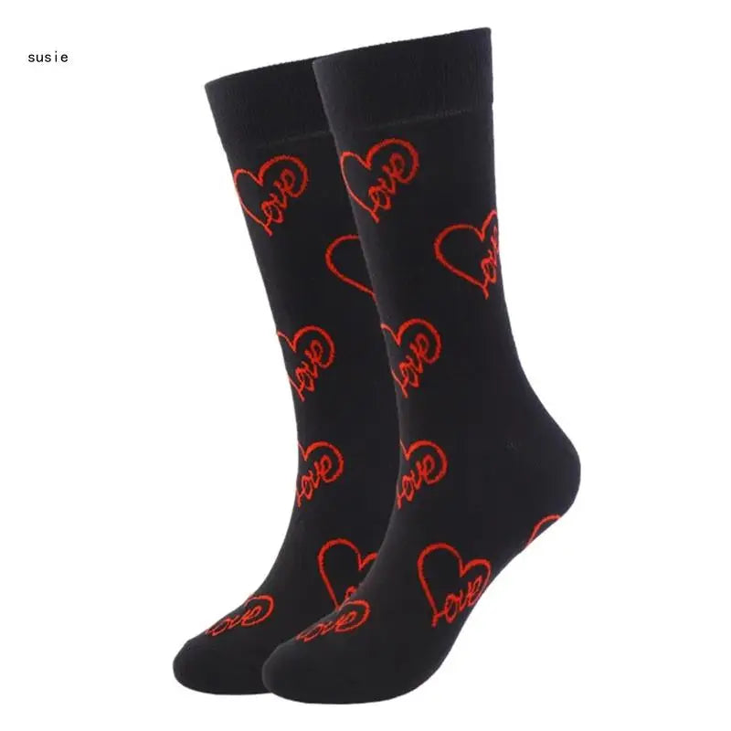 Cotton Middle Calf Socks for Him and Her Heart Lips Pattern for Valentines Day X7YA
