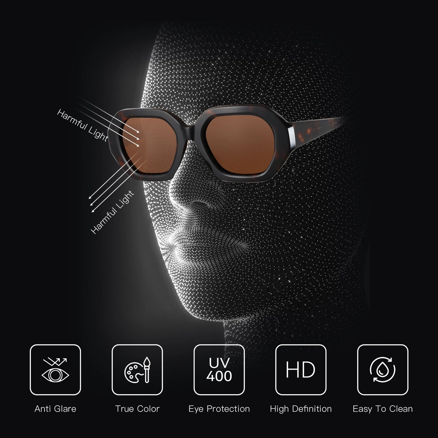 ZENOTTIC Fashion Trend Women's Thick Frame Polarized Sunglasses Hexagonal Acetate Sunglasses Outdoor Travel Shopping Essentials