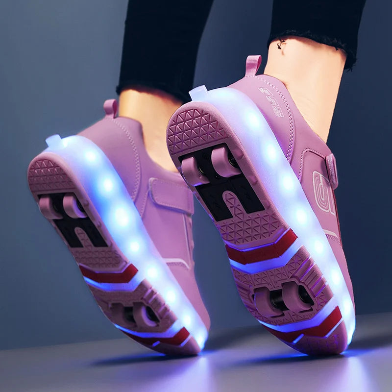 Roller Skate Shoes 4 Wheels Sneakers Children Boys Gift Girls Fashion Sports Casual Led Flashing Light Kids Toys Boots