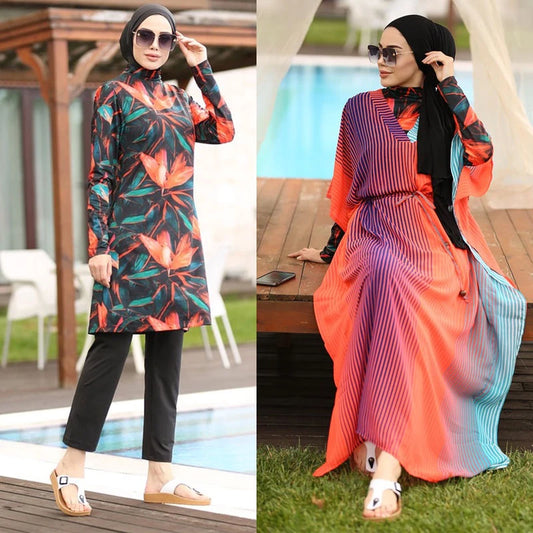 Muslim Modest Swimwear Hijab Swimsuit Women Islamic Swimming Suit Cover Ups Burkini Hijabs For Woman Long Sleeve Swim Bathing