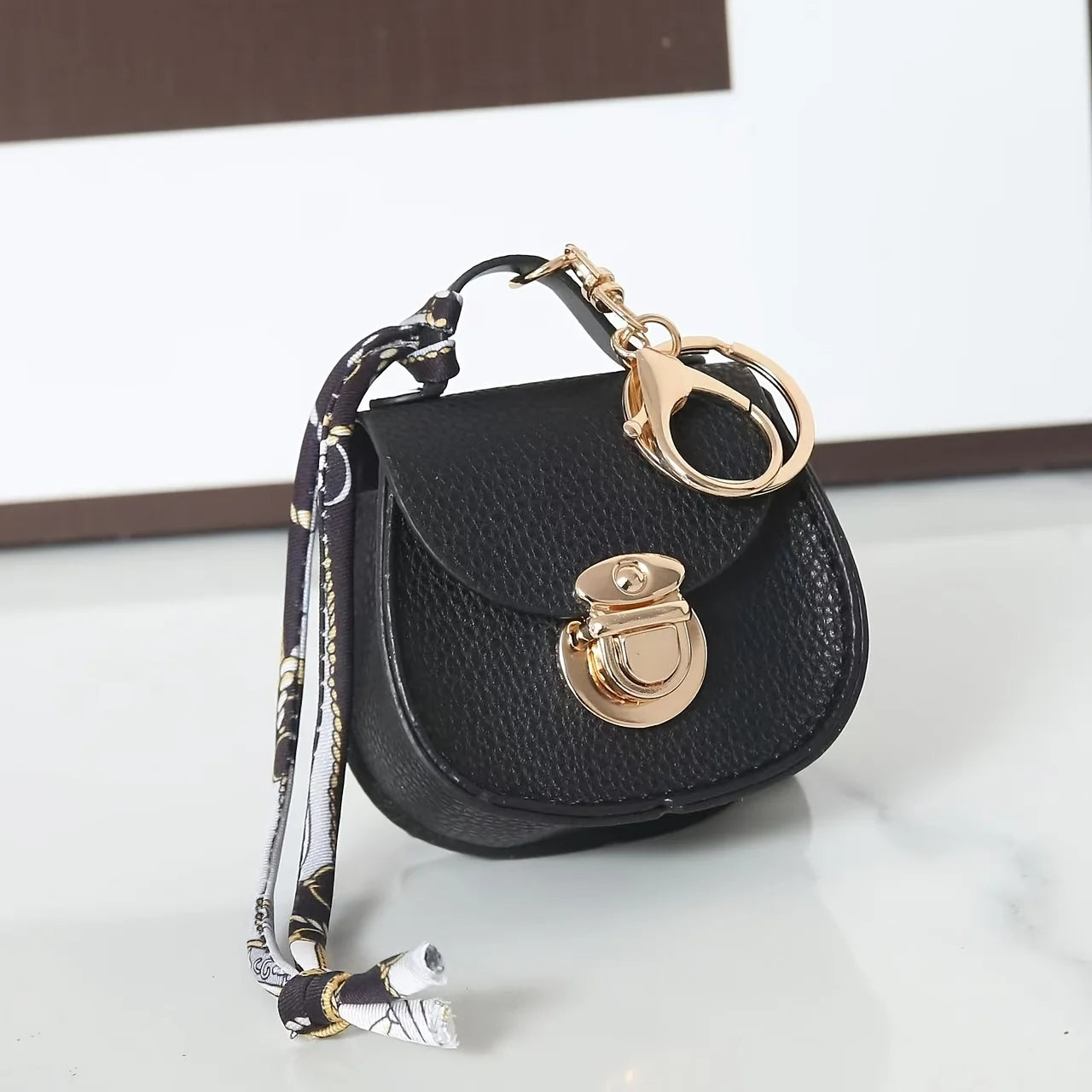 Elegant Mini Saddle Bag, Keychain with Premium Silk Scarf, Lightweight Faux Leather Coin Purse, Small Tote Bag Perfect Chic Gift