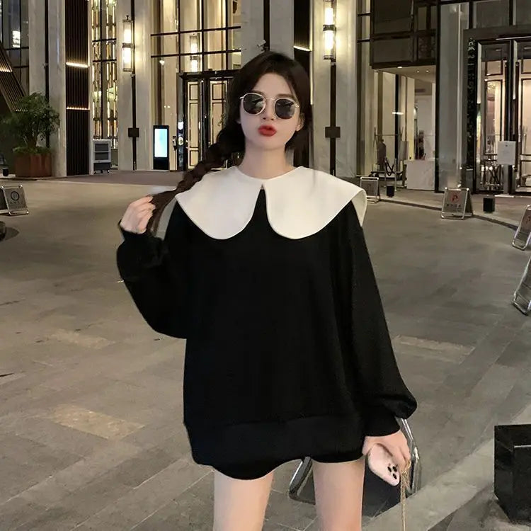 Bow Doll Collar Sweatshirt for Women New Style Loose Sweet Hoodless Petite Fashionable Age-reducing Top clothes