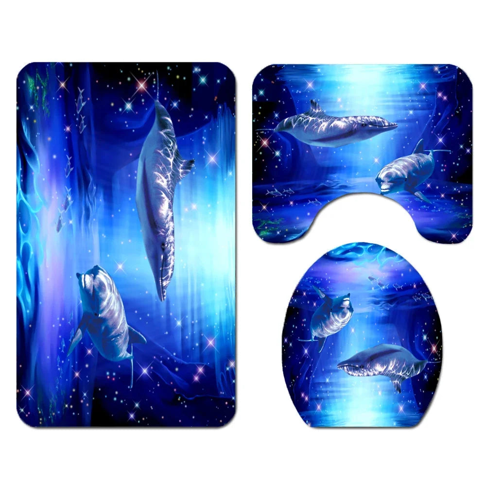 3D Ocean Design Dolphin Waterproof Fabric Bathroom Curtain Blue Shower Curtains Set Anti-skid Rugs Toilet Lid Cover Bath Mat
