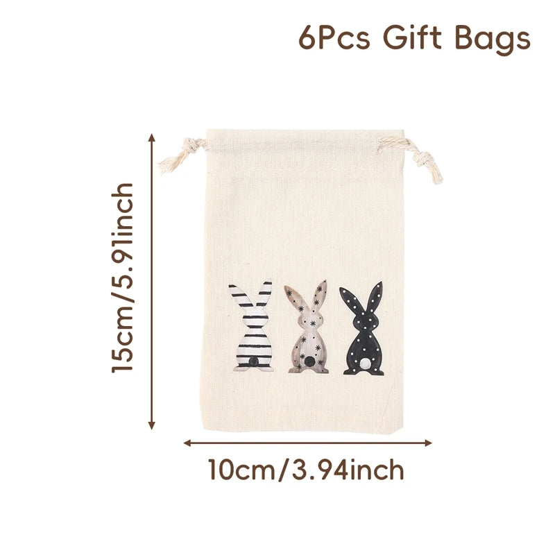 6Pcs Easter Linen Gift Bag Bunny Candy Cookie Packing Bag Spring Easter Party Favor Supplies Kids Candy Gifts Easter Decor 2025