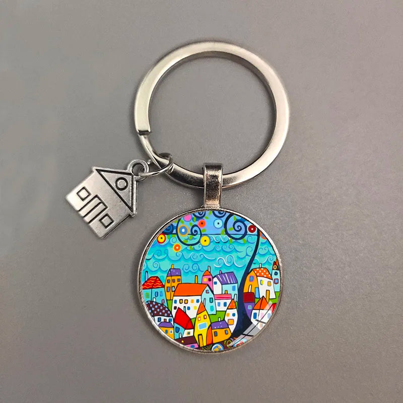 Key To The New House Kechain Beautiful House Under The Starry Sky Key Ring Personality Jewelry Gift Key Holder for New Home