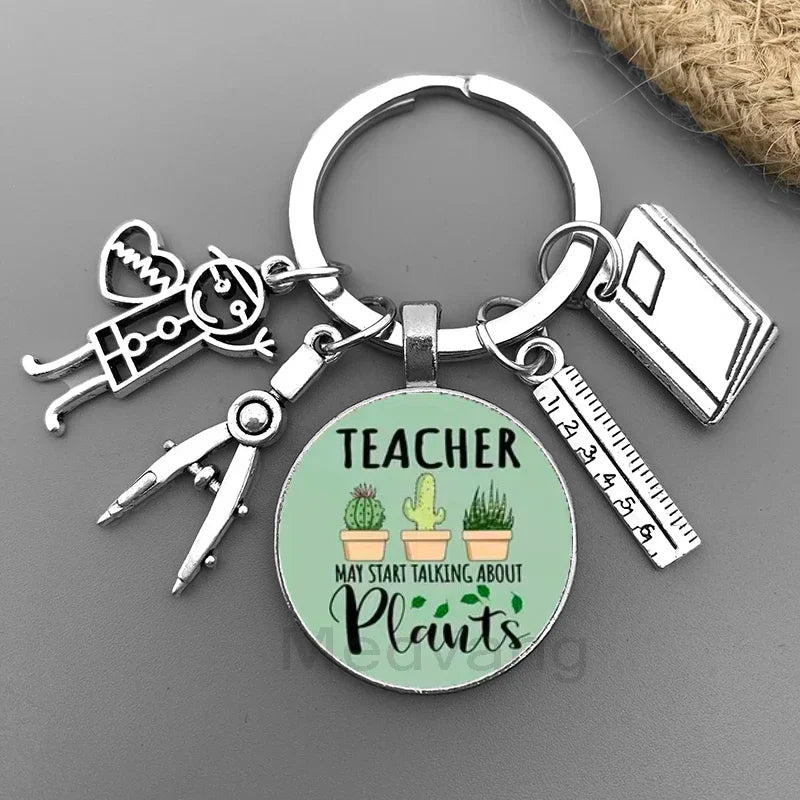 New Thank You Teacher Keychain Gift Thanksgiving Teacher Education Pendant Round Glass Keychain Teacher's Day Jewelry Gift
