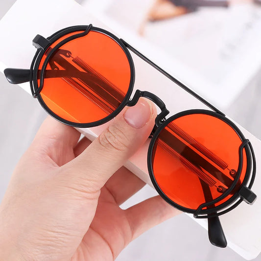 Classic Gothic Steampunk Sunglasses Double Spring Leg Glasses Men's Brand Designer Round Punk Eyewear Women UV400 Protection