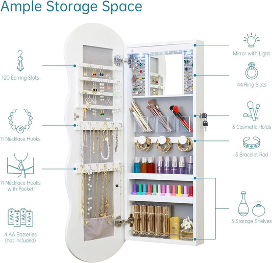 Jewelry Armoire Cabinet, Mirror LED Jewelry Cabinet Wall or Door Mounted Full-Length Lockable Wavy Mirror Jewelry Organizer, home improvement decoration !!!