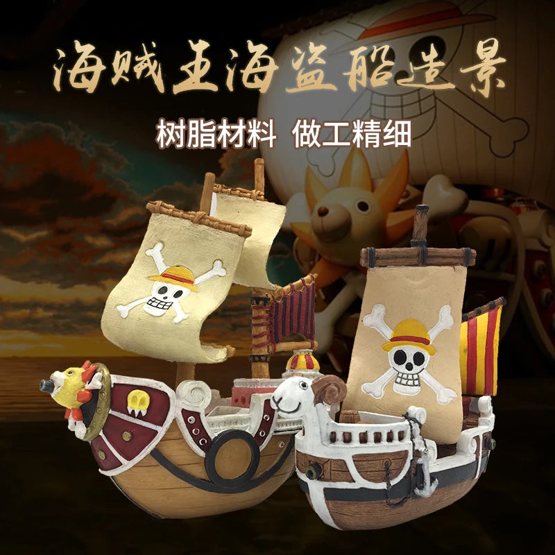 One Piece Anime Figure Meri Pirate Ship Model Toy Fish Tank Landscaping Decorated Pirate Ships Climbing Pet Box Landscaping