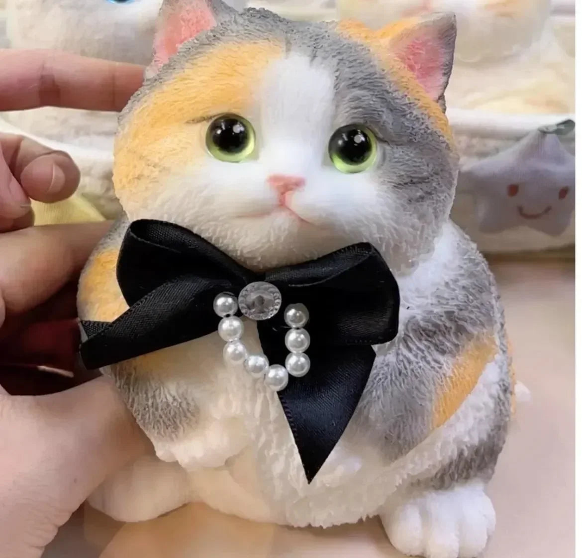 17cm Simulation Silicone Cat Soft Rebound Handmade Toy with Bamboo Basket Bionic Kitten Birthday Gifts Ornament