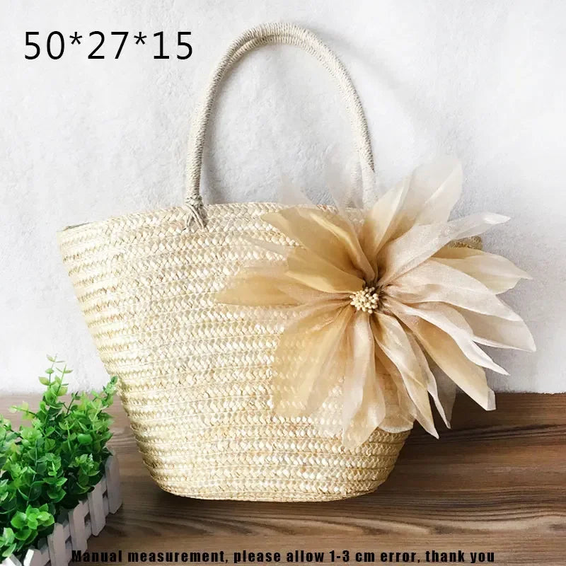 Fashion Rattan Women Handbags Wicker Woven Lady Shoulder Bags Summer Beach Straw Bag Large Capacity Tote Dot Big Baskets Purses